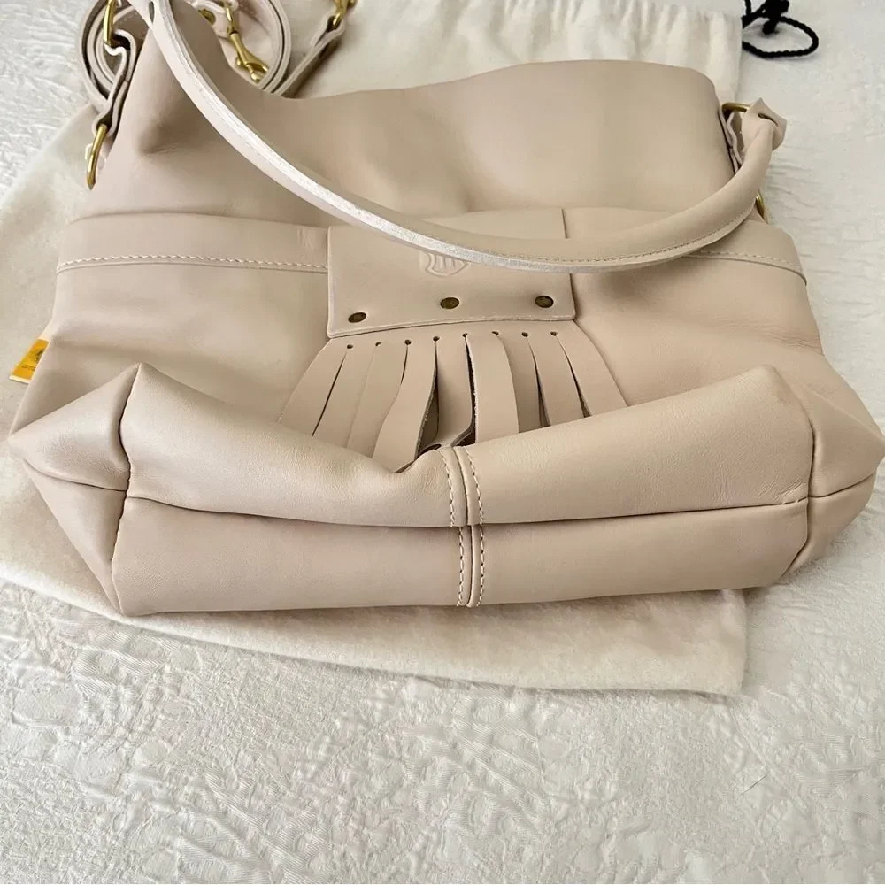 NWT J.W. Hulme Co. Kiltie Leather Hobo Bag Cream Color